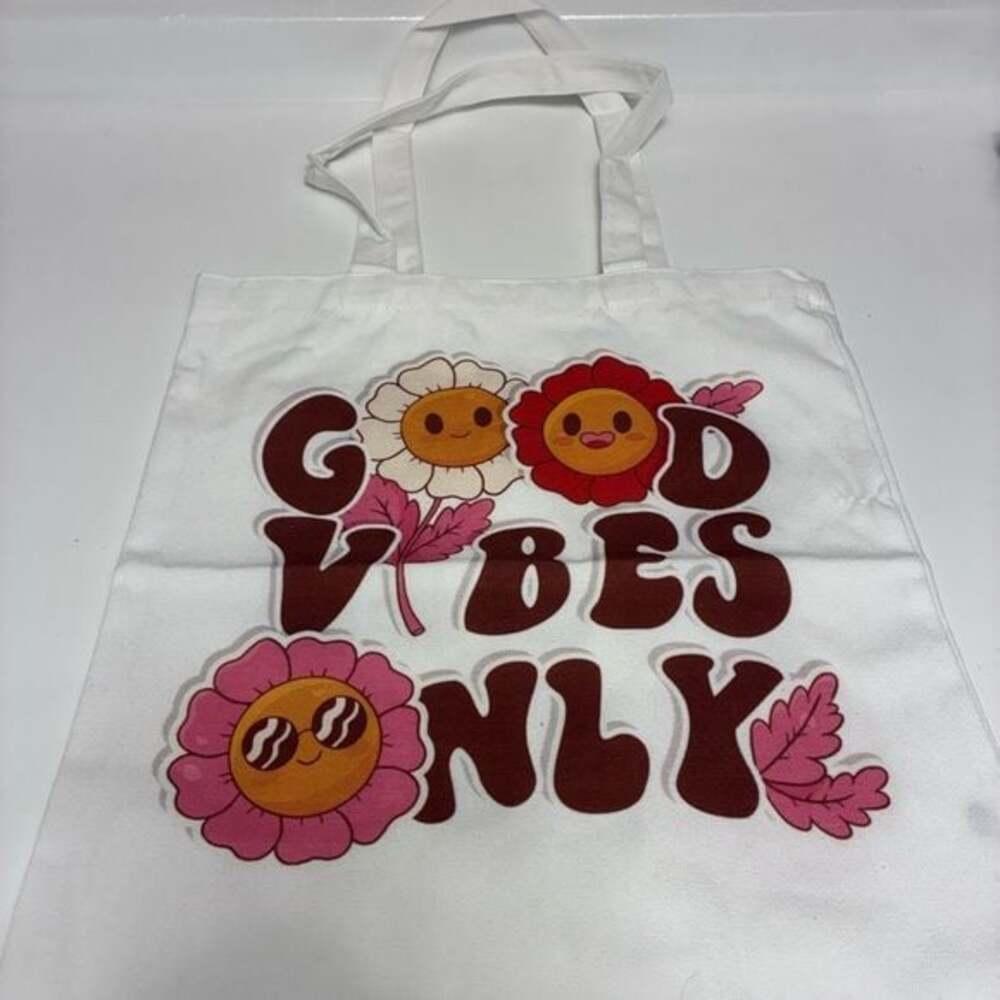 Floral Good Vibes White Tote Bag